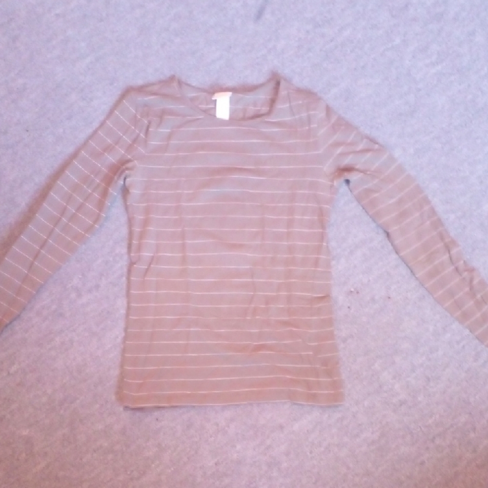 Striped Long Sleeve Tee in Light Beige - H&M Basics Line